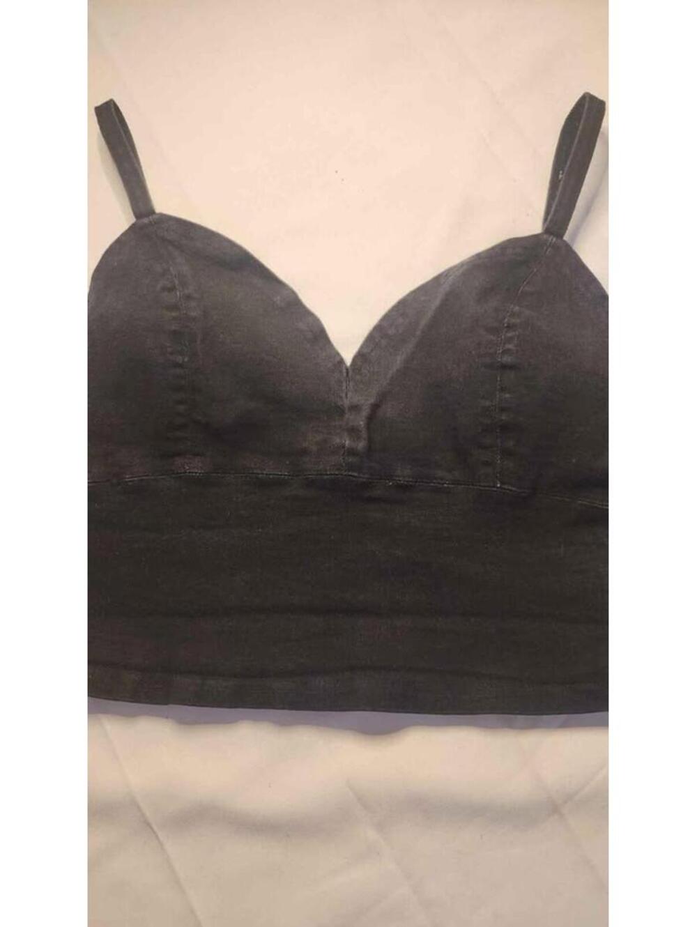 Black Denim Corset/Bustier with Zip back and adjustable straps.Size Large $11